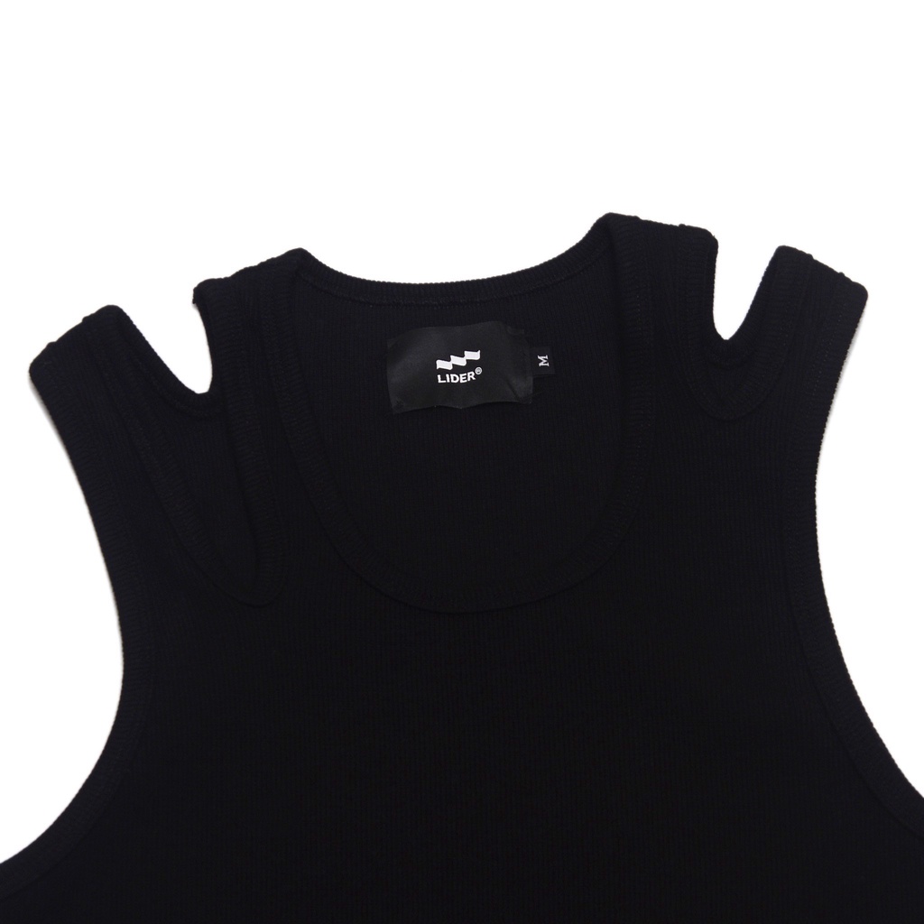 Áo Thun Nam Ba Lỗ Khoét Vai LIDER Cut-Out Rib Tank Top - Trắng/Đen