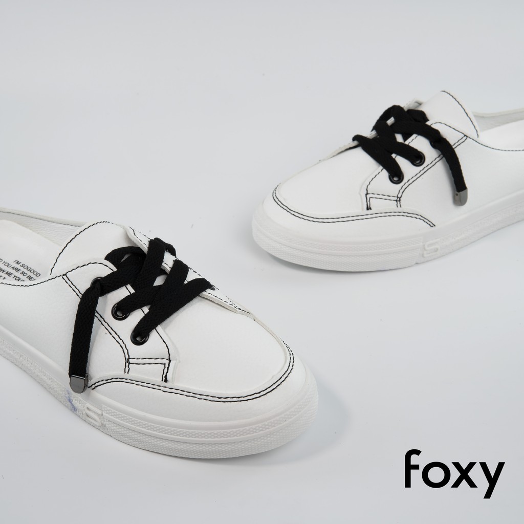 Giày Sục Mule Nữ FOXY Màu Trắng Chất Liệu Da Mềm Thoáng Khí - FOX018