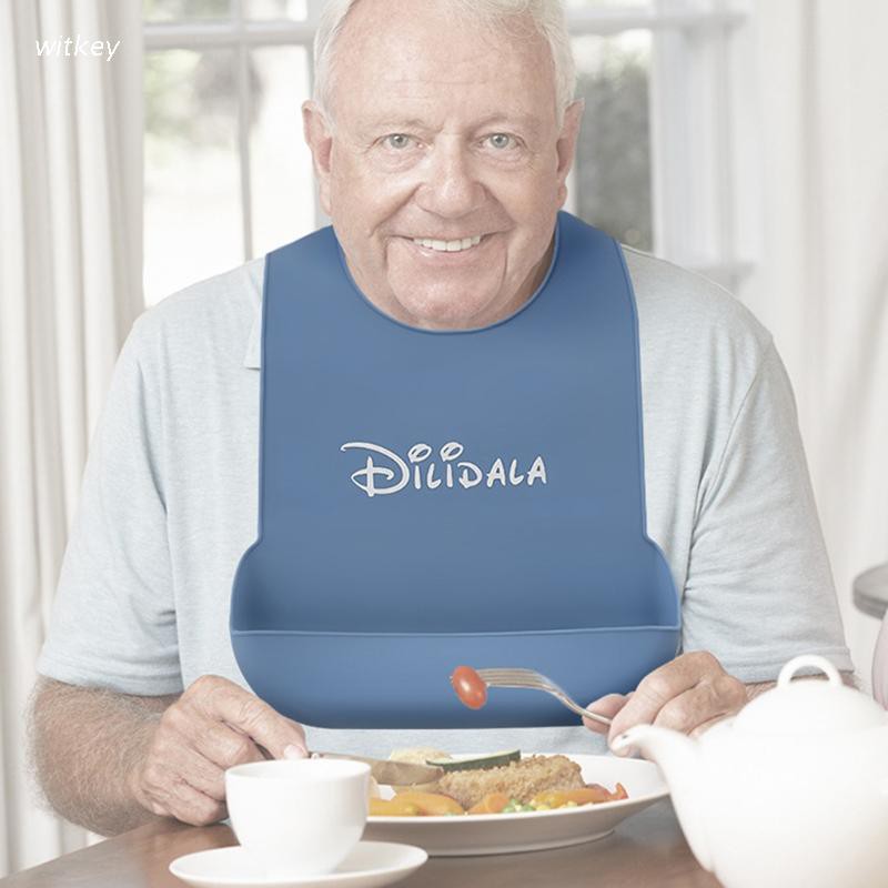 WIT Waterproof Anti-oil Senior Citizen Aid Aprons Adults Silicone Bib Elderly Aged Mealtime Cloth Protector