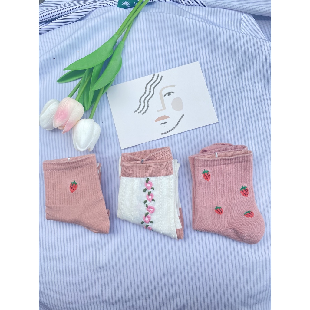 Tất cổ cao Muzini vớ nữ tone hồng in hoạt tiết hoa nhẹ nhàng cực đẹp TN212