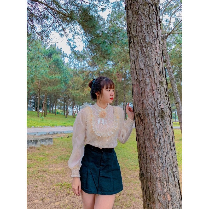 ÁO SƠ MI REN BÈO PHA TƠ ĐÍNH NG KÈM TAG HOA | BigBuy360 - bigbuy360.vn