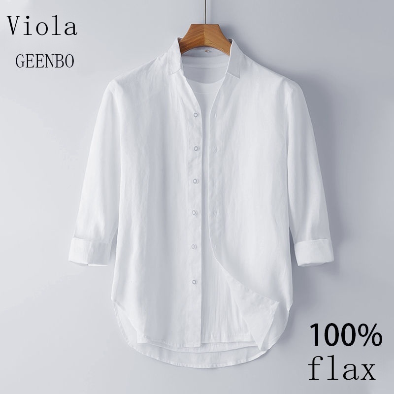 Áo Sơ Mi Tay Dài Bằng Vải Lanh Cotton Màu Sắc Đơn Giản Dành Cho Nam