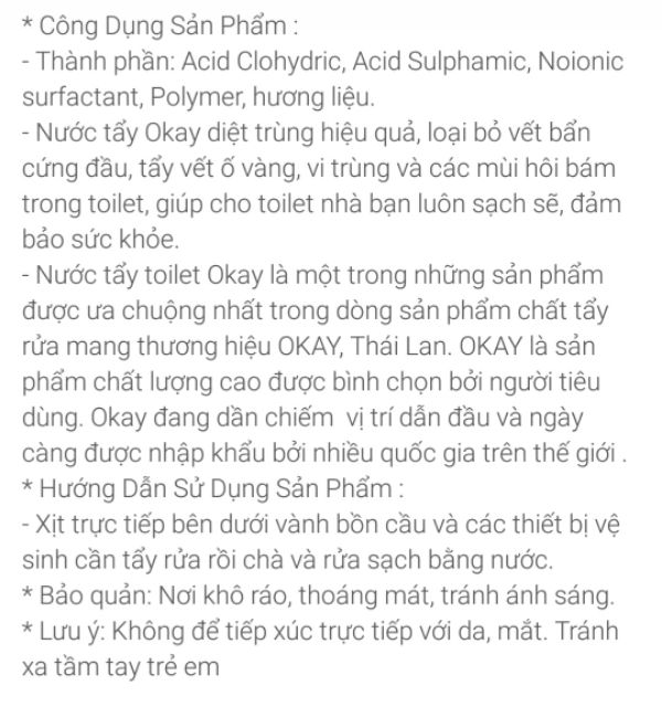 nước tẩy bồn cầu okay (960 ml)
