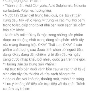 nước tẩy bồn cầu okay (960 ml)