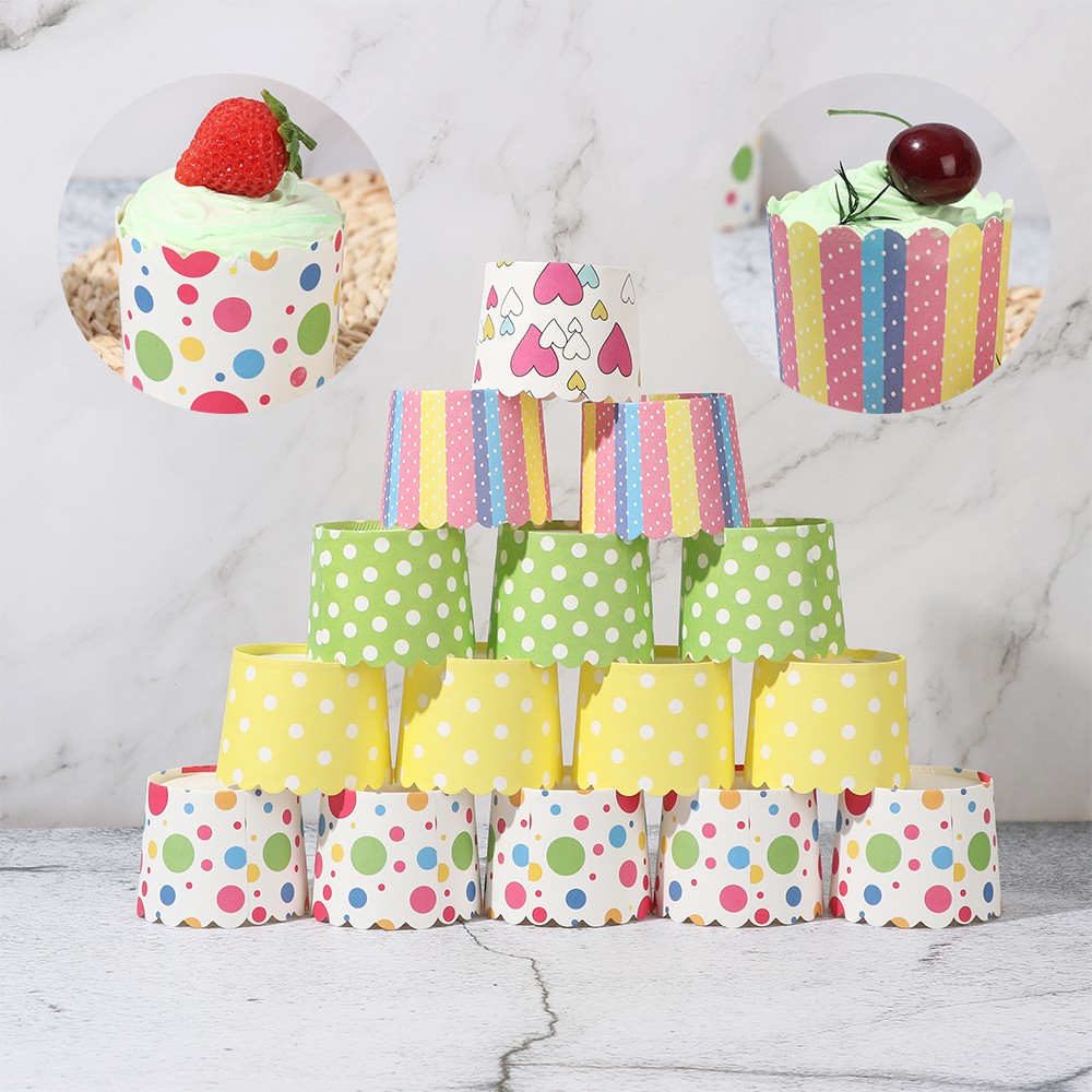 Set 50 Khuôn Giấy Họa Tiết Chấm Bi Nhiều Màu Dùng Để Làm Bánh Cupcake / Bánh Cupcake Diy