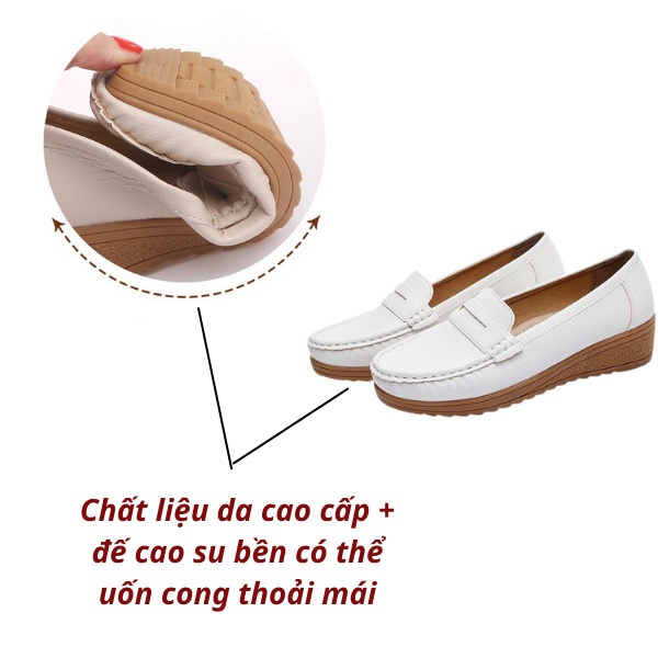 Giày Mọi Nữ Đế Độn Cao Su Siêu Êm Chân Có Lớp Lót Đi Làm Đi Chơi Chống Trơn Trượt Đế 4cm Tăng Chiều Cao