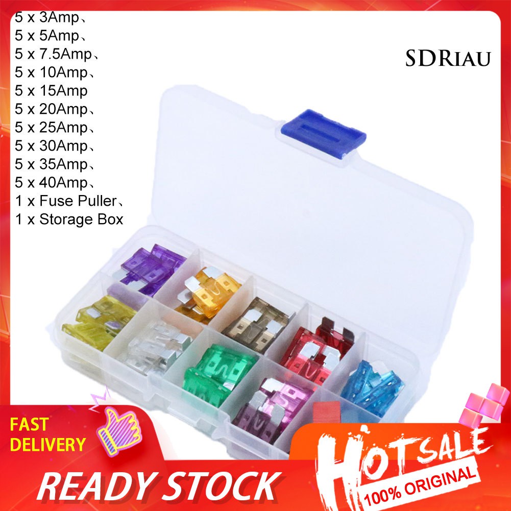 ♦Hàng Có Sẵn!♦ 50 Cầu Chì Lưỡi Dao 3-40Amp Cho Xe Hơi Xe Tải Kèm Hộp Đựng