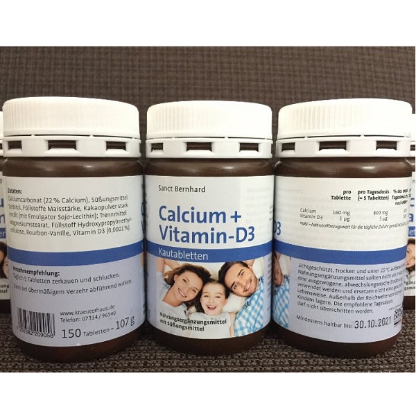Viên ngậm bổ sung canxi và vitamin d3 Sanct Bernhard Calcium Vitamin D3 hương vị socola 150 viên - Mẹ bean bon