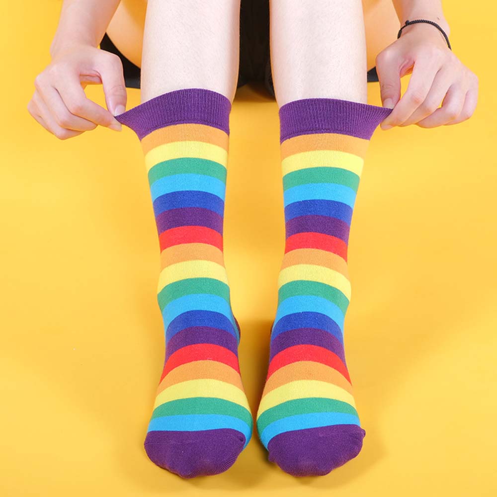 Tất Cotton Dài Kẻ Sọc Cầu Vồng Đáng Yêu Cho Nữ