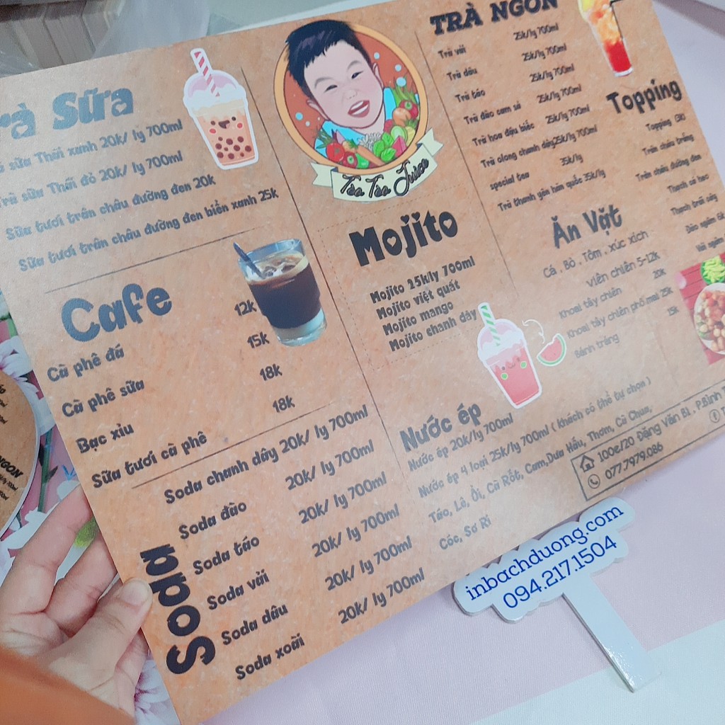 Combo quán trà sữa -menu bìa dày-phiếu tích điểm-dấu tích điểm - In Bạch Dương
