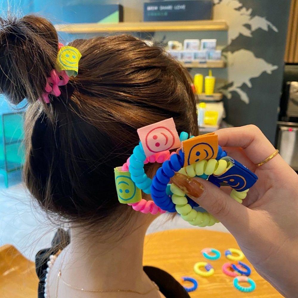 Dây Buộc Tóc Co Giãn Họa Tiết Mặt Cười Phong Cách Hàn Quốc Độc Đáo Cho Nữ Giá Đỡ