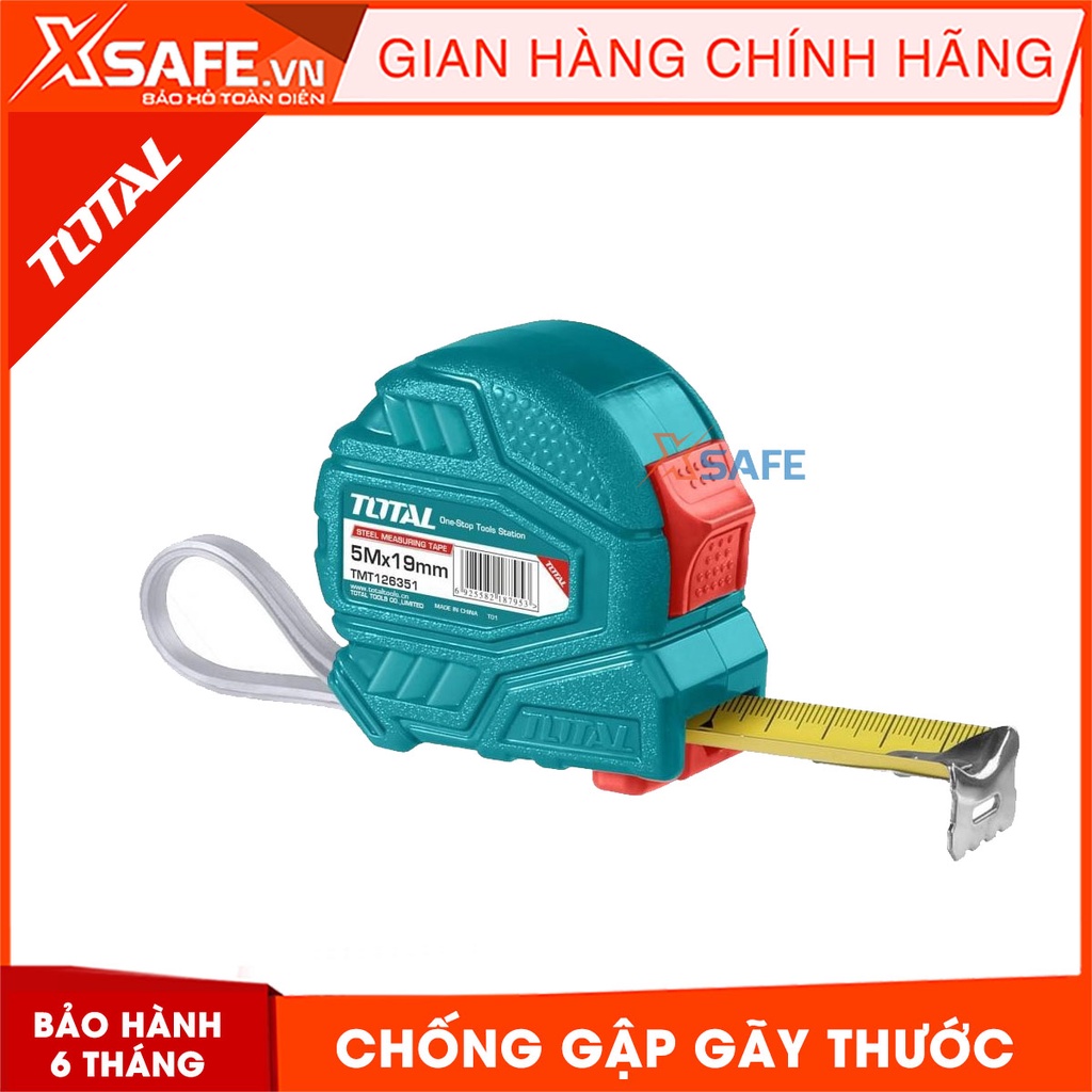 Thước cuộn thép nền vàng TOTAL, thước dây cuộn tự động chất liệu ABS cứng chắc chống va đập, thước dây thép