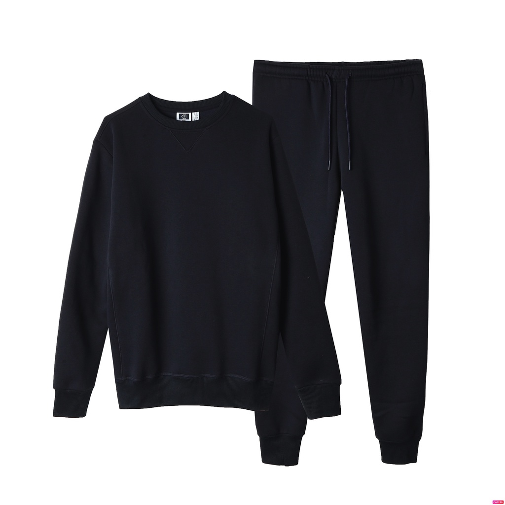 Bộ Nỉ Cotton Thu Đông Màu Xanh Đen ,  Xuất Hàn Dư Form Unisex , Set Đồ Bộ Đông Nam Nữ, Bigsize  - BOADi01