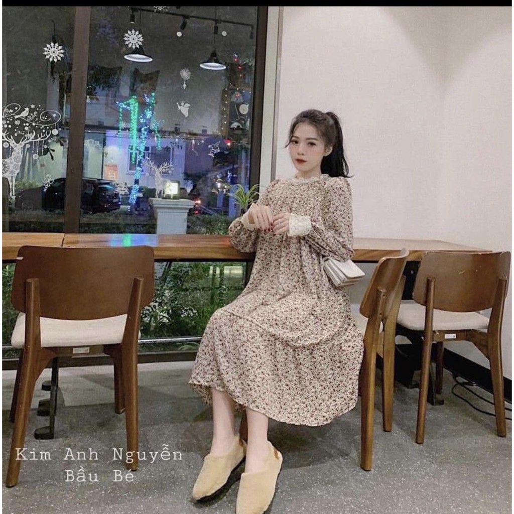 Váy bầu thời trang thiết kế KD1366 chất lụa hoa freesize từ (40 - 70kg)