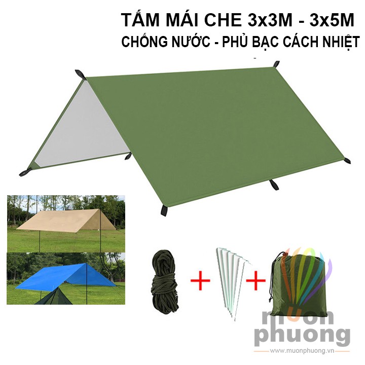 [FRSHIP 70K] Tấm bạt 3x3m 3x5m tăng mái che lều cắm trại dã ngoại chống nước - MUÔN PHƯƠNG SHOP