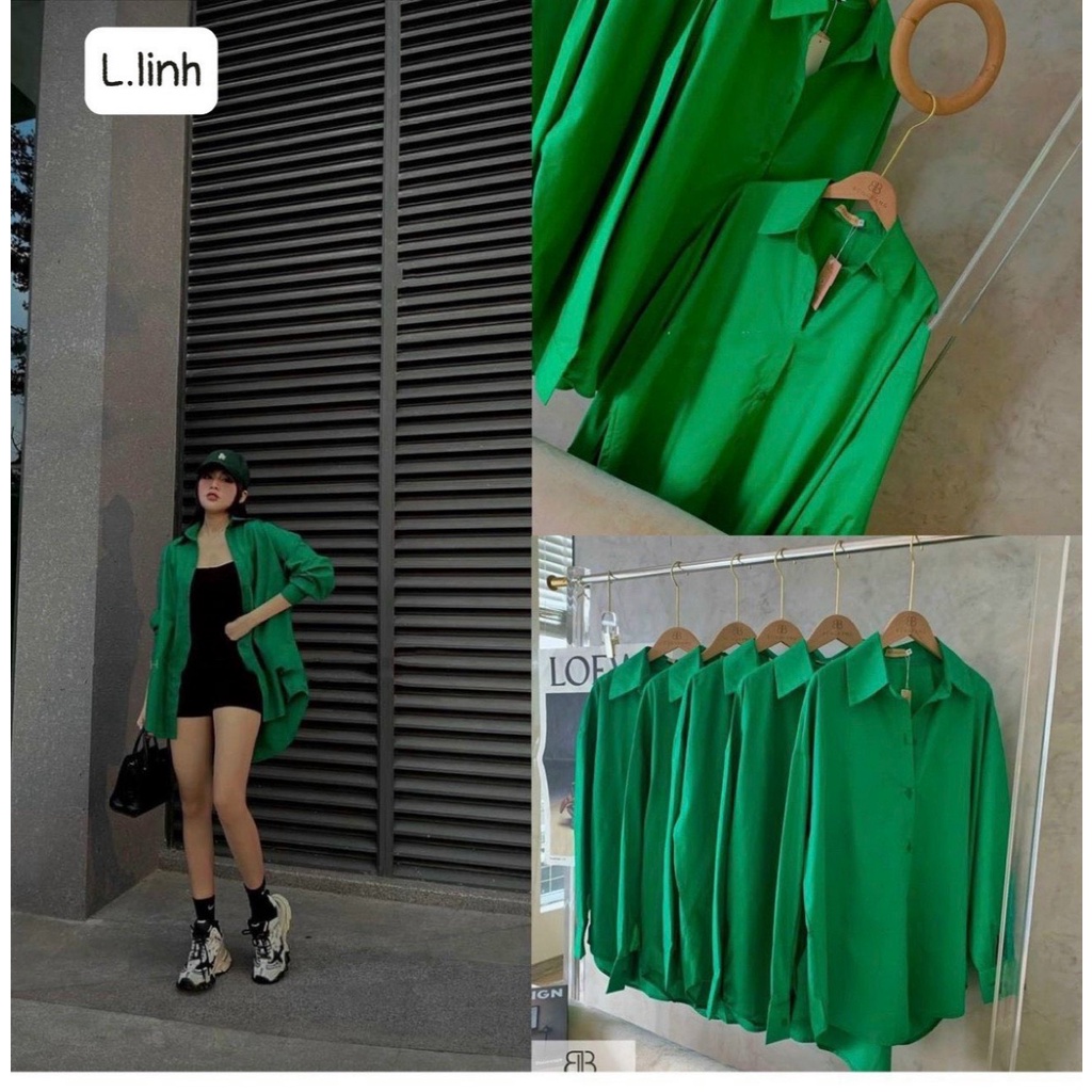 YE ÁO SƠ MI XANH LÁ ĐŨI DÀI TAY CHO NỮ