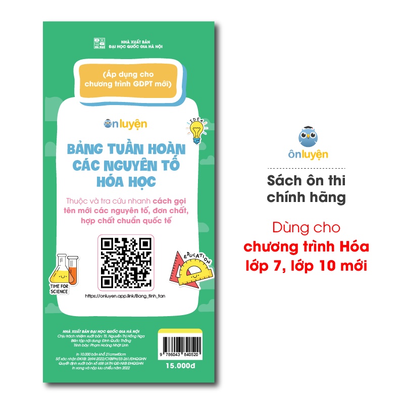 (Ctr Hóa mới) Bảng tuần hoàn Hóa học mới - dùng cho lớp 7, lớp 10 - Nhà sách Ôn luyện