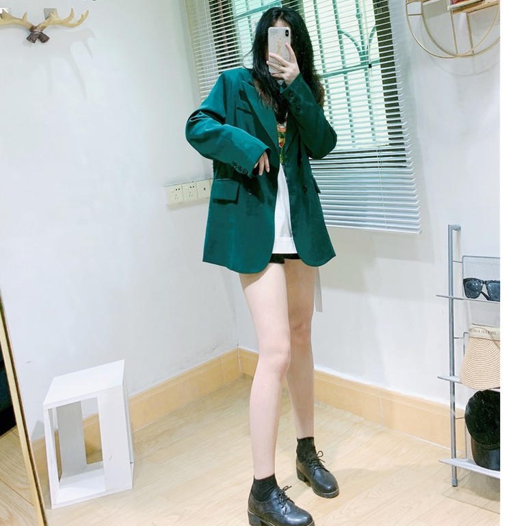 (Hàng Đẹp CC)Ảnh thật 5 hình cuối-HC679.Áo blazer xanh lá đậm sang chảnh Hàn Quốc | BigBuy360 - bigbuy360.vn