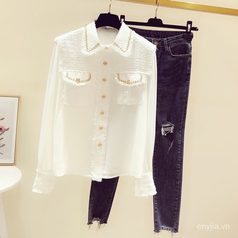 Áo sơ mi voan tay dài phong cách Hàn Quốc thời trang thu đông mới cho nữ 2021