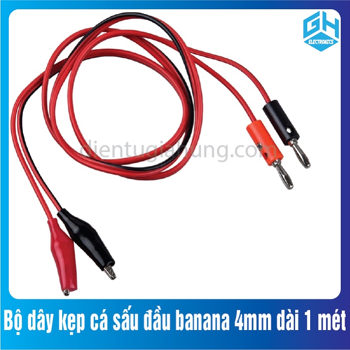 1 Bộ dây kẹp cá sấu đầu banana 4mm dài 1 mét màu đen - đỏ