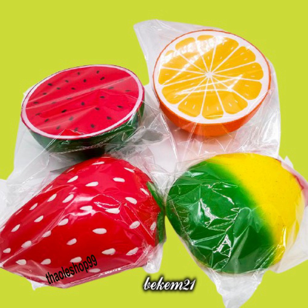SQUISHY NỬA QUẢ DƯA HẤU KHỔNG LỒ,squishy nửa quả cam,squishy dâu tây,squishy xoái