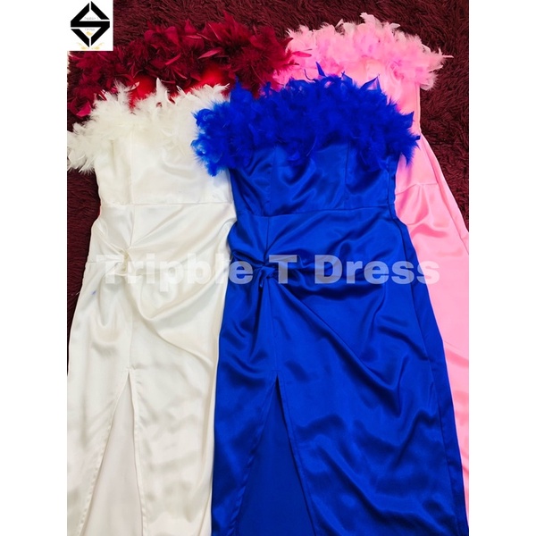Đầm maxi body cúp lông xẻ đùi siêu xinh TRIPBLE T DRESS - Free size dưới 54kg