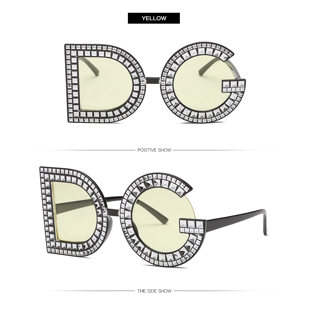 Kính mát ngoại cỡ SAMJUNE gọng chữ D và G đính đá thời trang độc đáo cho nữ