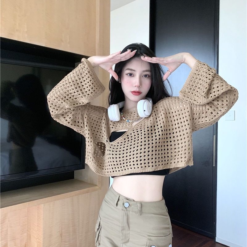 Bộ đồ COZOKC gồm áo lưới khoác ngoài và áo hai dây thời trang quyến rũ cho nữ