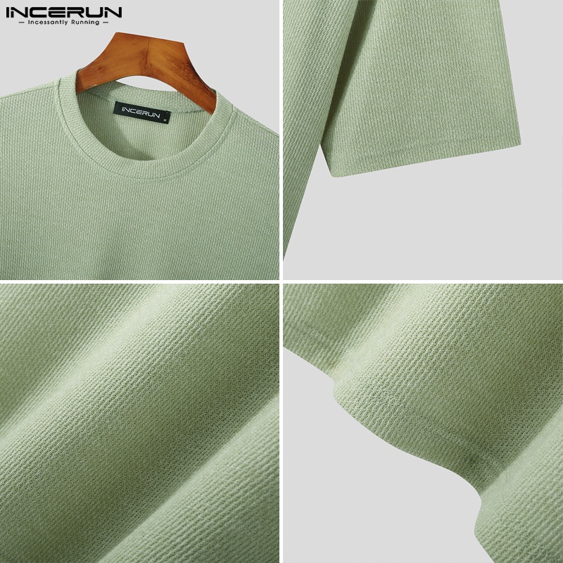 Áo thun INCERUN tay ngắn dáng rộng màu trơn 3 màu sắc lựa chọn thời trang mùa hè cho nam giớ