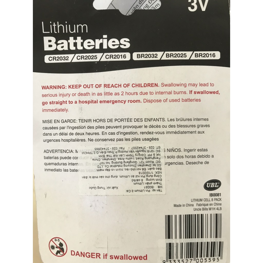 Vỉ 8 pin cúc áo Lithinium CR2025 CR2032 điện thế 3V Uncle Bills IB0081 hàng nhập khẩu pin chìa khóa ô tô xe máy