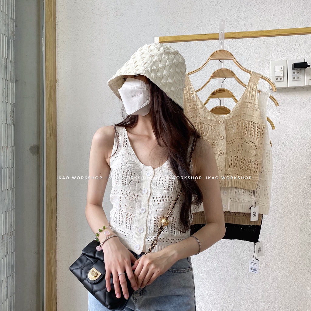 Áo thun nữ IKAO lưới thoáng mát sát nách nhiều màu xinh xắn, dễ phối freesize