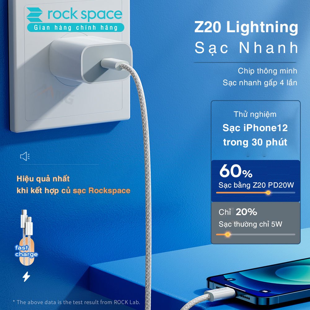 Dây cáp sạc nhanh PD 20W cho IP Rockspace Z20 dây dù ổn định không nóng máy bảo hành 1 năm 1 đổi 1
