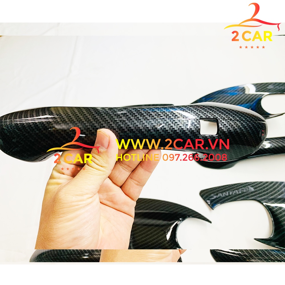 Ốp tay nắm, hõm cửa Huyndai Santafe 2019-2021 chất liệu nhựa Vân Carbon cao cấp