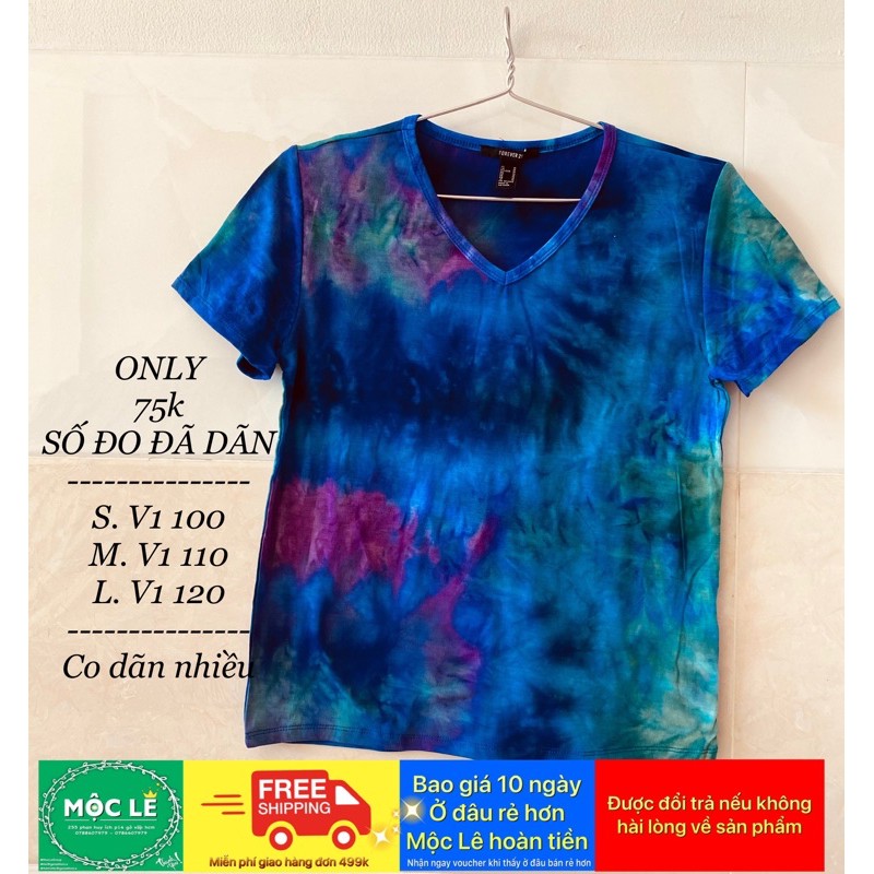(40-80kg) Áo thun phông nam nữ cổ tim loang xanh unisex F21 vnxk