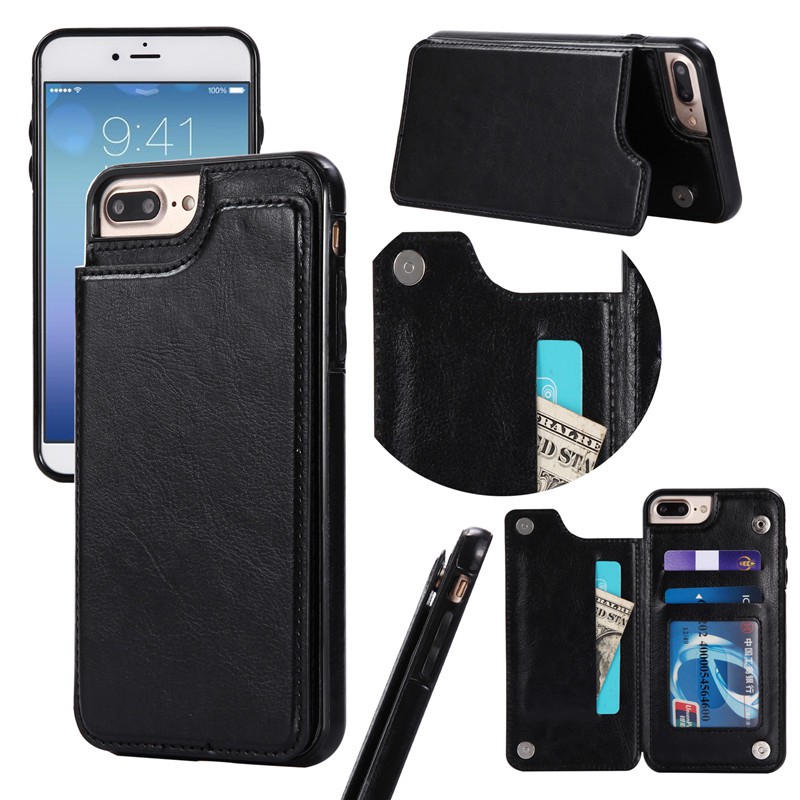 Ốp điện thoại bằng da tích hợp ví gập đựng thẻ màu trơn dành cho iPhone 5/5S/6/6S/6+/6S+/7/8/7+/8+ | BigBuy360 - bigbuy360.vn