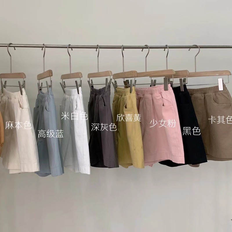 Quần shorts thô trơn basic cạp chun nhiều màu - hàng QC