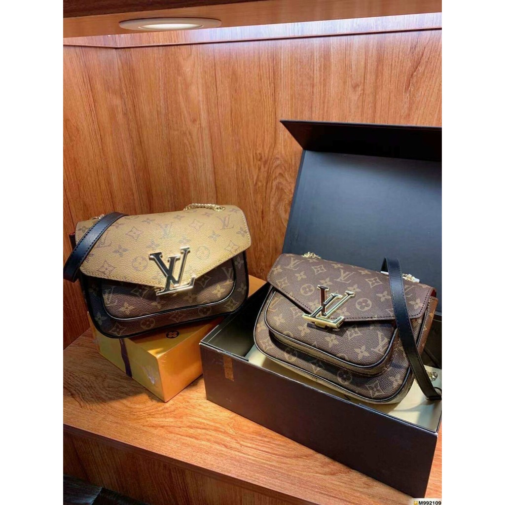 Túi LV nắp bì thư dây xích phối da hàng QC