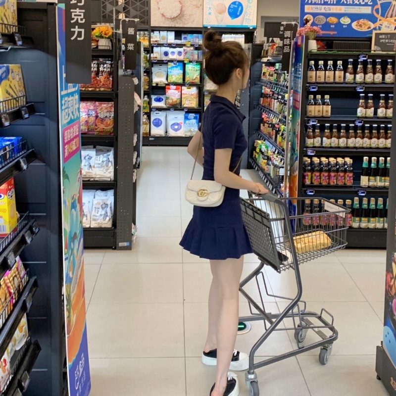 COZOK Đầm Tay Ngắn Cổ Bẻ Dáng Ôm Thời Trang Trẻ Trung Cho Nữ