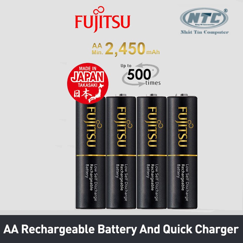 Vỉ 4 pin sạc AA Fujitsu 2450mAh made in JAPAN - nội địa Nhật Bản (đen)