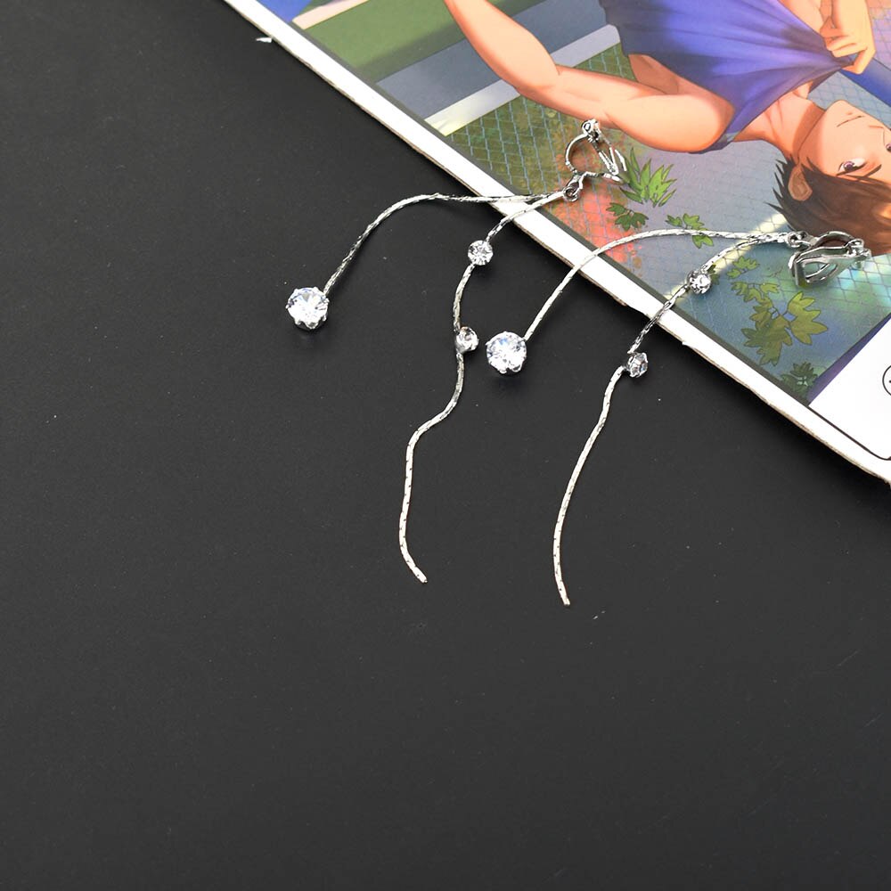 Đôi khuyên tai dài đính đá pha lê phong cách Hàn Quốc dành cho nữ