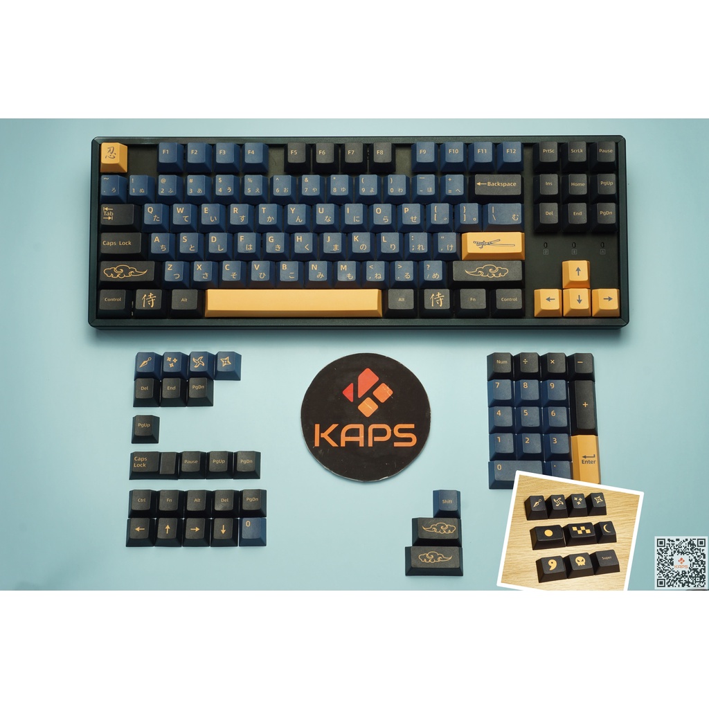 Keycap Blue Samurai PBT profile Cherry in dyesub 129/139 nút cho bàn phím cơ layout 108/104/98/87/84/75/68/64/61