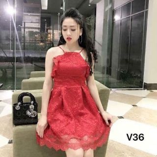 Đầm xòe cổ yếm ren bèo