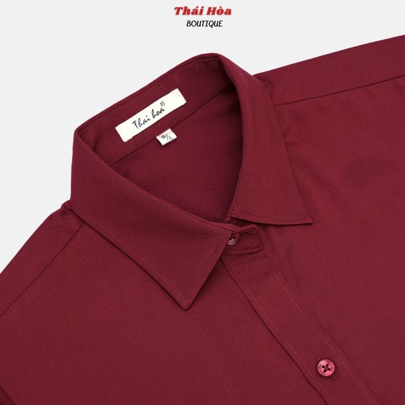 Áo sơ mi nữ công sở kiểu dài tay vải sợi tre cao cấp màu đỏ đô Thái Hoà 8919-12-01