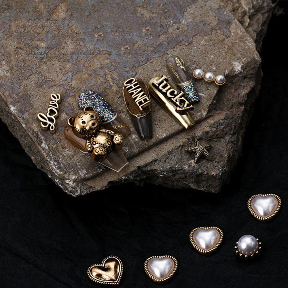 Phụ Kiện Trang Trí Móng Tay Hình Hoa/Gấu Màu Đồng Cổ Điển 3D Thời Trang