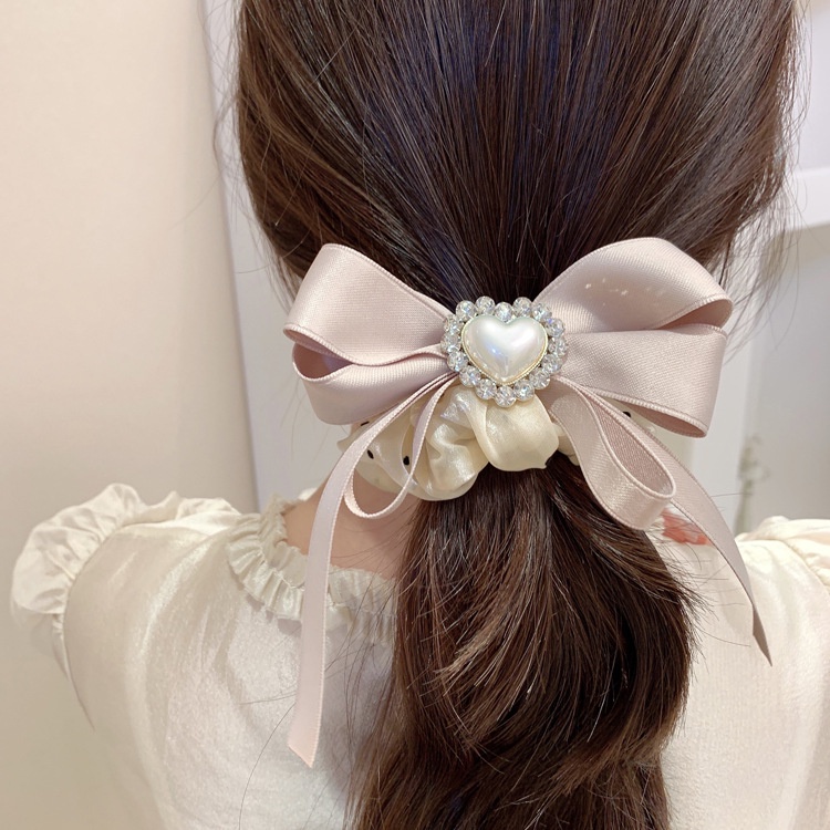 Dây Buộc Tóc Ruy Băng Lưới Đính Hạt Ngọc Trai Hình Trái Tim Cỡ Lớn 2022 Thời Trang Cao Cấp Cho Nữ