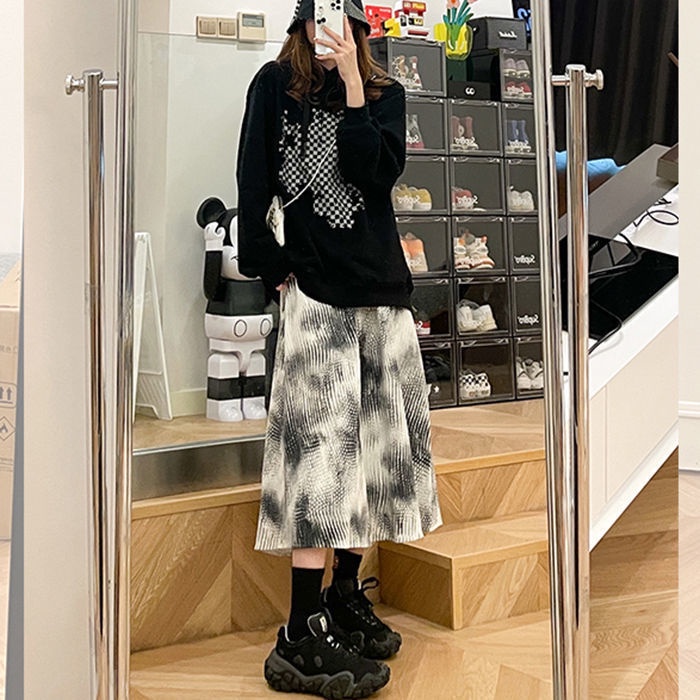 Chân váy dài lưng cao dáng chữ A màu nhuộm thời trang cho nữ