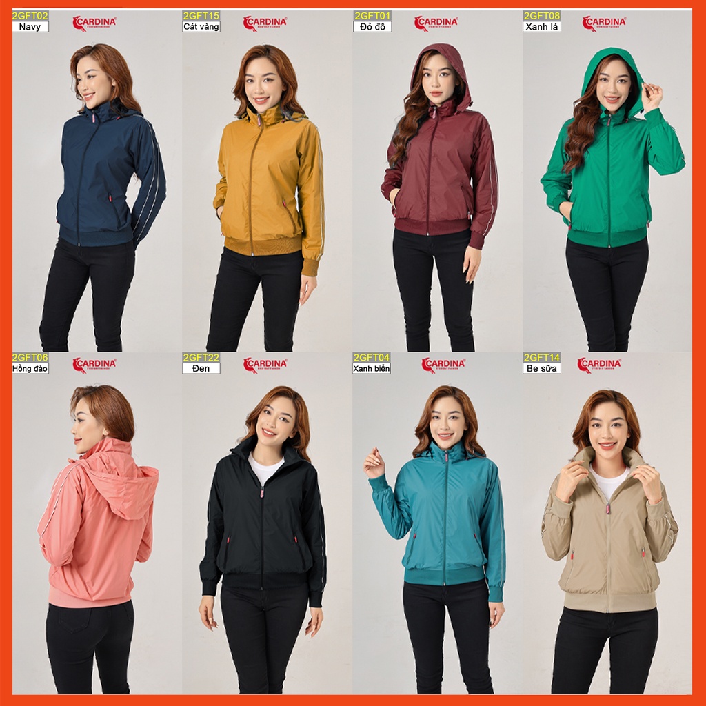 Áo gió nữ CARDINA 2 lớp lót lưới cao cấp siêu nhẹ cản gió cản bụi chống nước 2GFT