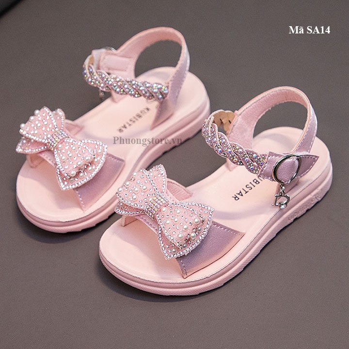 Giày sandal bé gái từ 3-12 tuổi nơ đính hạt xinh xắn  SA14