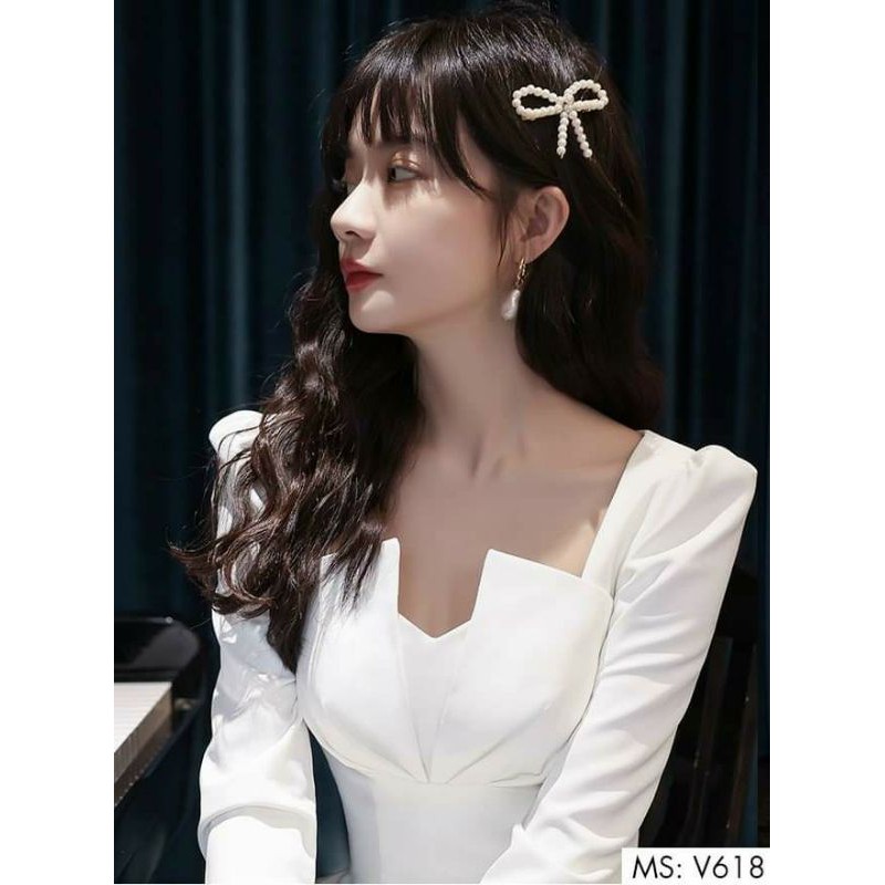 Đầm xòe tay dài xếp ly ngực July Dress