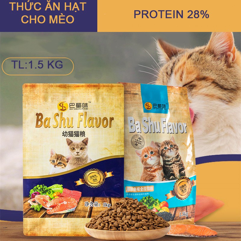 Thức ăn hạt cho mèo BASHU giàu protein 28% hương vị thơm ngon tăng cường thể chất và sức đề kháng-1.5KG